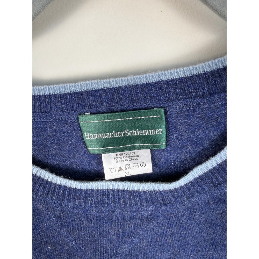 Hammacher‎ Schlemmer Mens XL Blue 100% Cashmere Crewneck Raglan Sweater Contrast - Picture 2 of 5